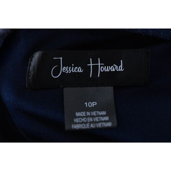 Jessica Howard 10P Dress Tiered Ruffle Sleeves Keyhole Closure Navy - Picture 4 of 6